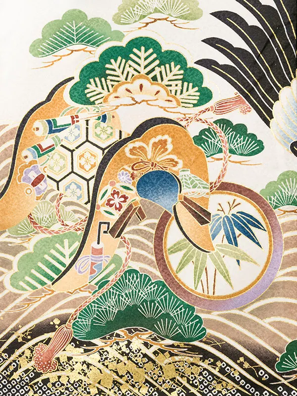 男児産着(6月-9月) HALA161 単衣 白/疋田黒 鷹 刺繍入り| 化繊