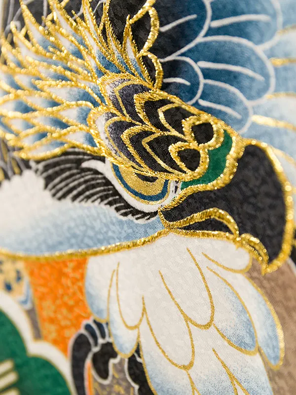 男児産着(6月-9月) HALA161 単衣 白/疋田黒 鷹 刺繍入り| 化繊