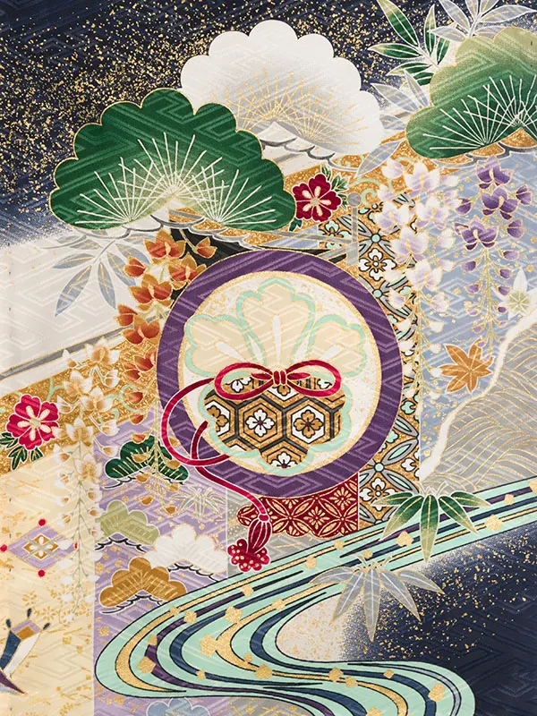 男児産着(6月-9月) HALA162 単衣 紺兜 刺繍入り| 化繊