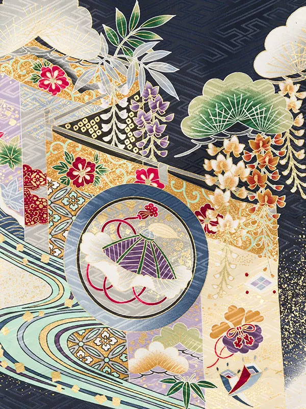 男児産着(6月-9月) HALA162 単衣 紺兜 刺繍入り| 化繊