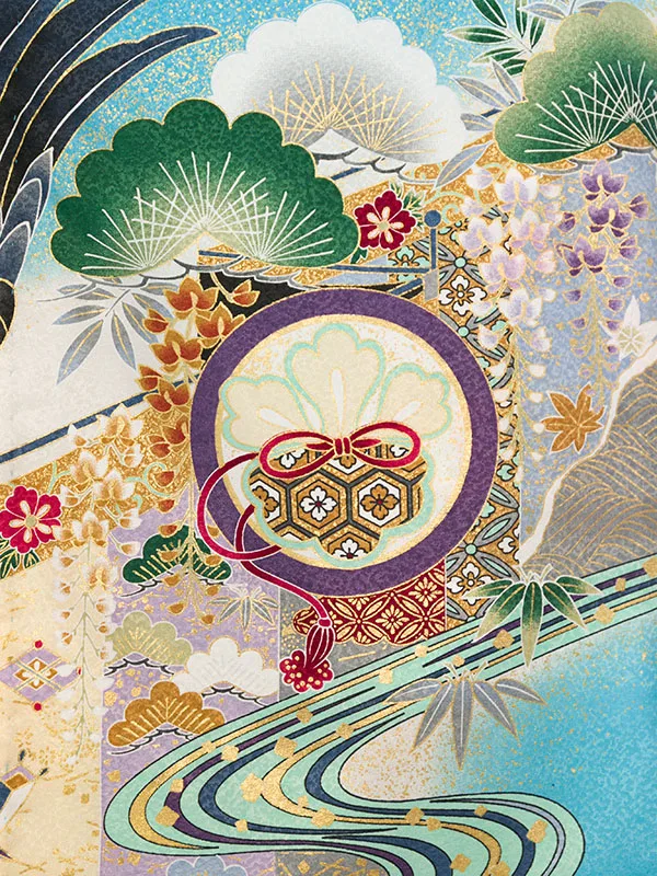 男児産着(6月-9月) HALA163 単衣 水色鷹 刺繍入り| 化繊