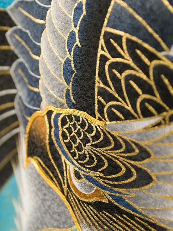 男児産着(6月-9月) HALA163 単衣 水色鷹 刺繍入り| 化繊