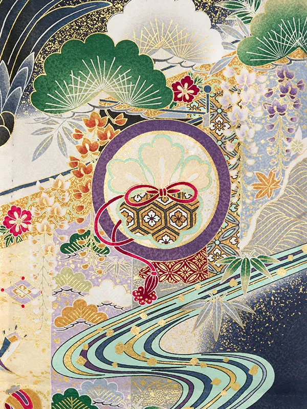 男児産着(6月-9月) HALA164 単衣 紺鷹 刺繍入り| 化繊