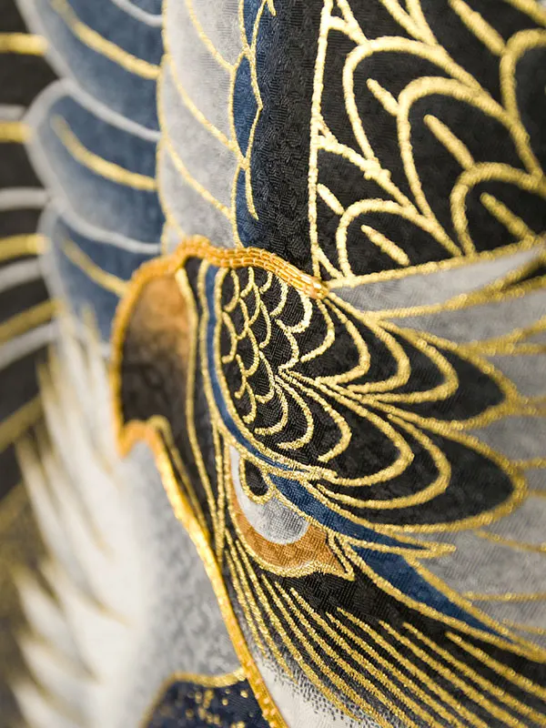 男児産着(6月-9月) HALA164 単衣 紺鷹 刺繍入り| 化繊