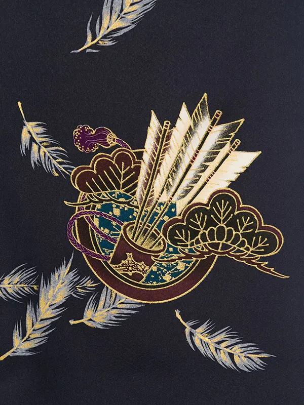 男児産着 HALA171 紺 鷹に兜 金彩|化繊