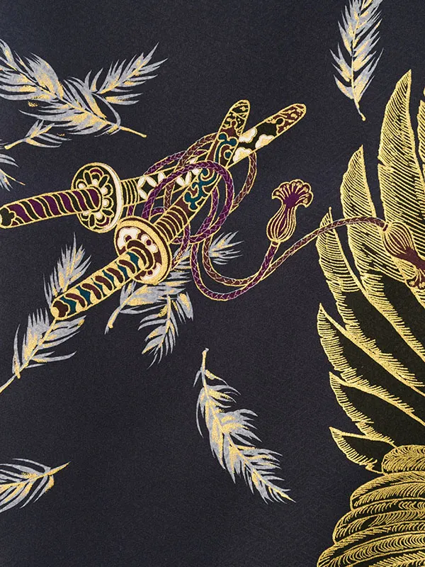 男児産着 HALA171 紺 鷹に兜 金彩|化繊