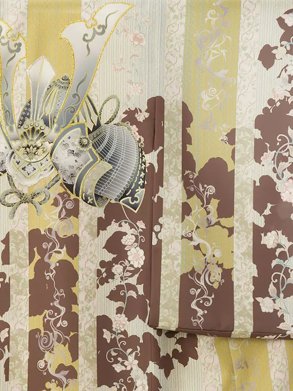 男児産着 HALA172 茶 更紗 兜|化繊