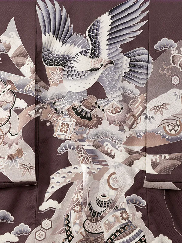 男児産着 HALA173 茶 鷹 銀彩|化繊