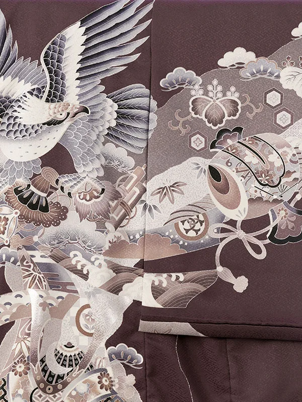 男児産着 HALA173 茶 鷹 銀彩|化繊