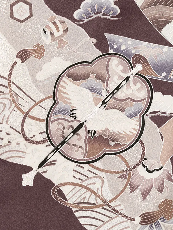 男児産着 HALA173 茶 鷹 銀彩|化繊