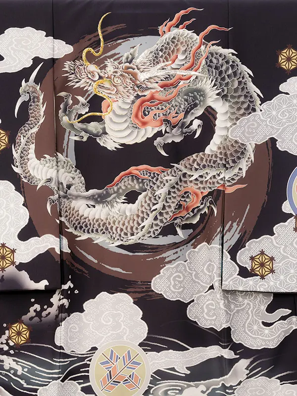 男児産着 HALA176 黒 円相龍|化繊