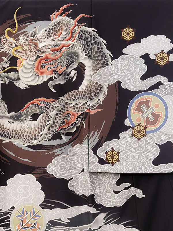 男児産着 HALA176 黒 円相龍|化繊