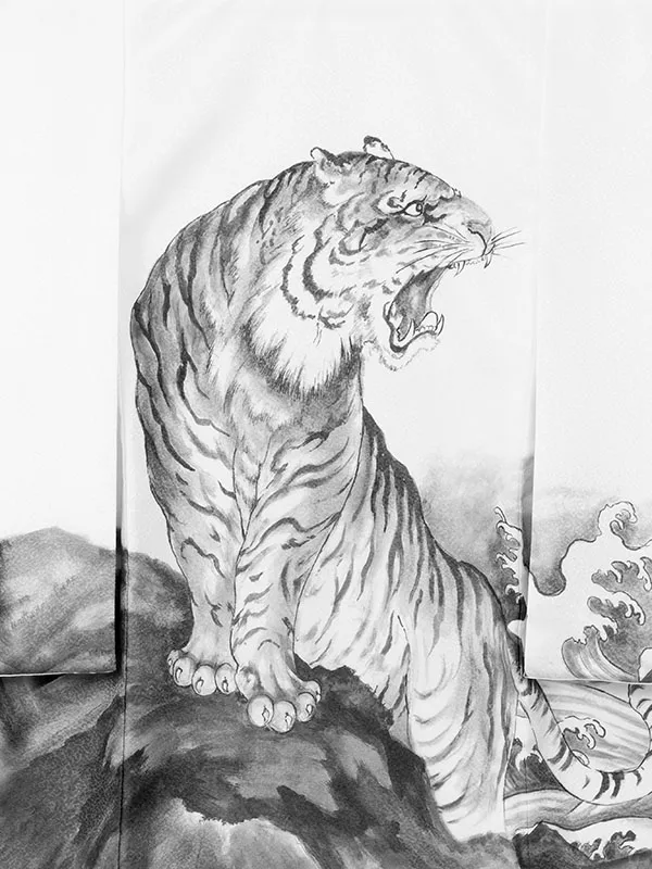 男児産着 HALA178 白 水墨画調 虎|化繊