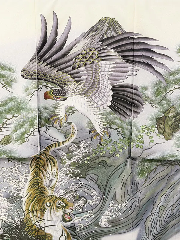 男児産着 HALA179 ｸﾘｰﾑ白 虎に鷹|化繊