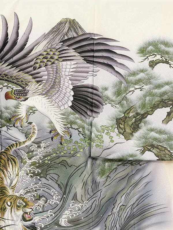 男児産着 HALA179 ｸﾘｰﾑ白 虎に鷹|化繊