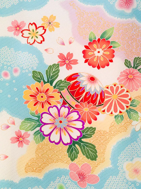 女児産着 E-5N96 疋田絞り調 雲取りに花車 金彩