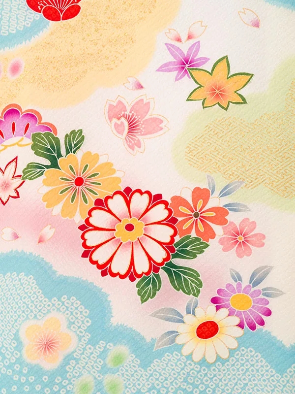 女児産着 E-5N96 疋田絞り調 雲取りに花車 金彩