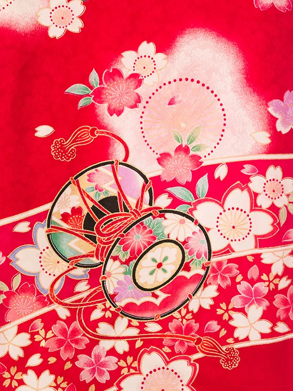 女児産着 5N106 赤地 桜紋に吉祥文様