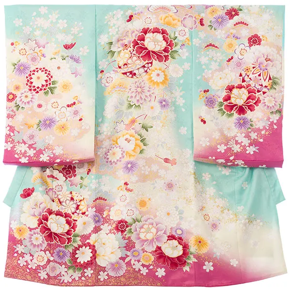 女児産着 HAMA099 水色 百花に鞠 金彩 | 化繊