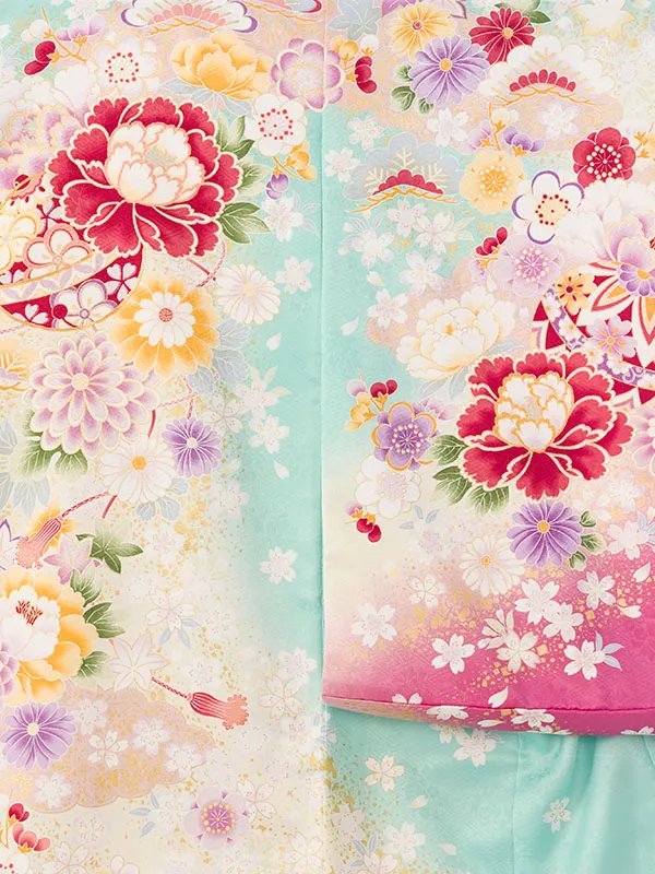 女児産着 HAMA099 水色 百花に鞠 金彩 | 化繊