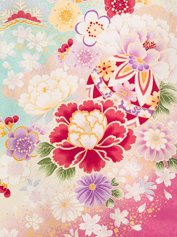女児産着 HAMA099 水色 百花に鞠 金彩 | 化繊