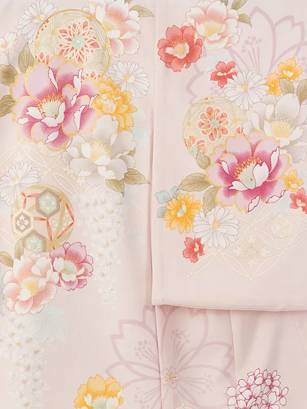 女児産着 HAMA106 薄ﾋﾟﾝｸ 四季花に鞠|化繊