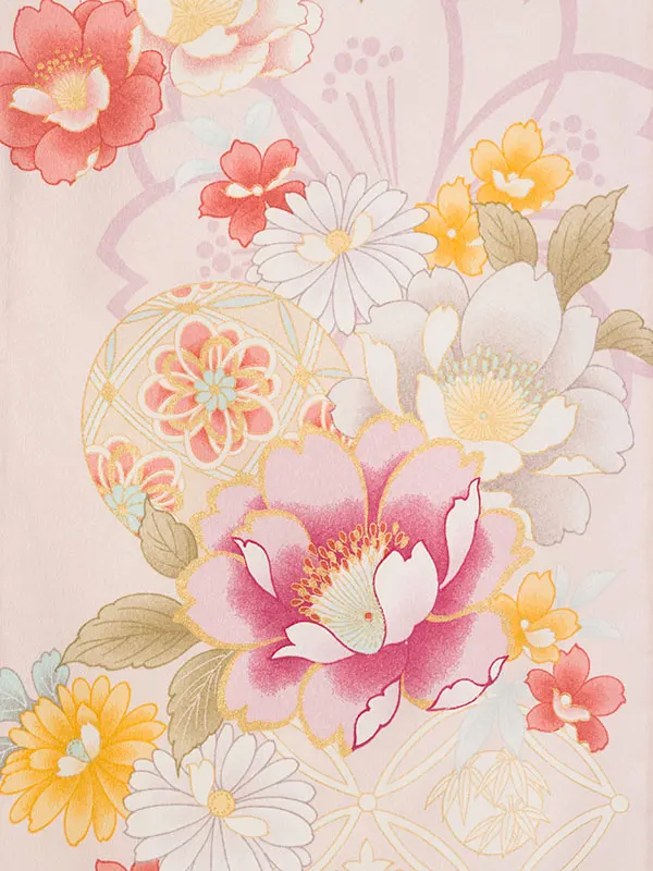 女児産着 HAMA106 薄ﾋﾟﾝｸ 四季花に鞠|化繊