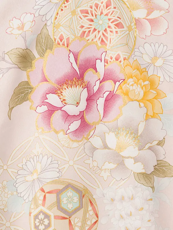 女児産着 HAMA106 薄ﾋﾟﾝｸ 四季花に鞠|化繊