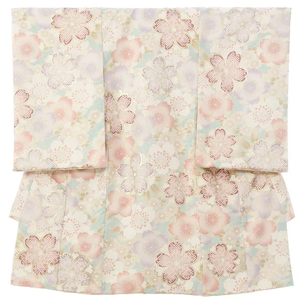 女児産着 HAMA122 薄水色 桜尽くし|化繊