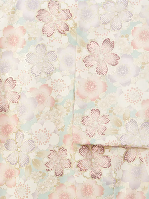 女児産着 HAMA122 薄水色 桜尽くし|化繊