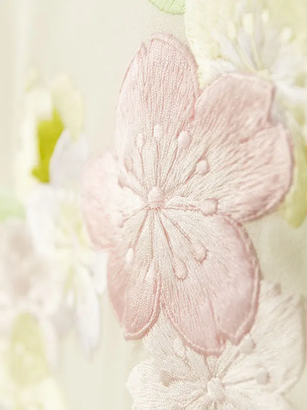 女児産着 HAMA131 ｸﾘｰﾑｲｴﾛｰ 枝垂れ桜刺繍|化繊