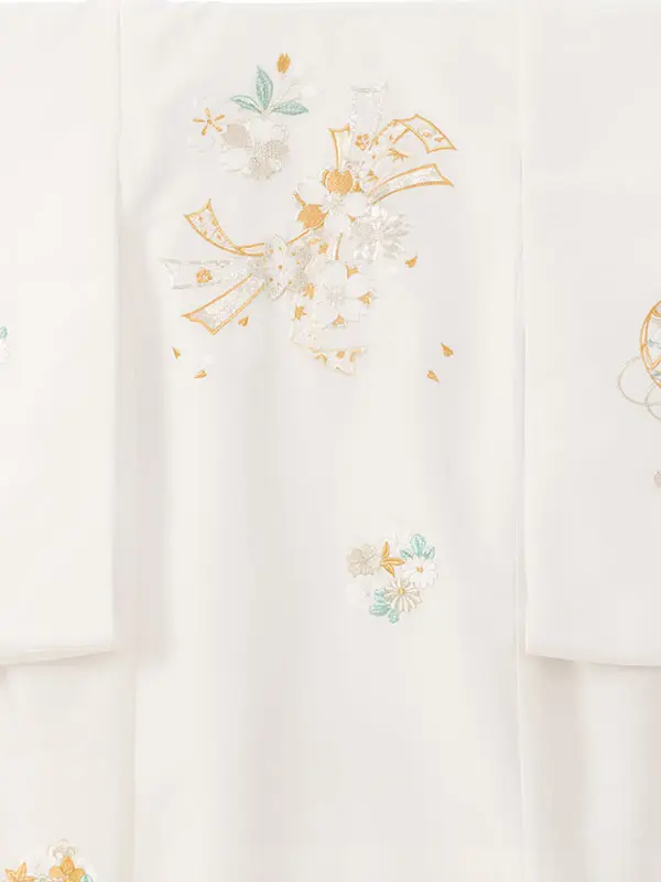 女児産着 HAMA132 白 熨斗に桜 菊楓刺繍|化繊