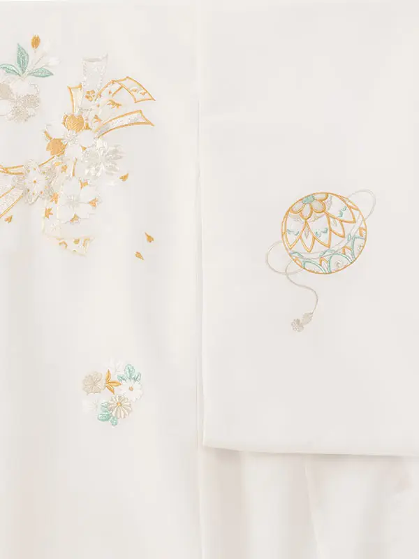 女児産着 HAMA132 白 熨斗に桜 菊楓刺繍|化繊
