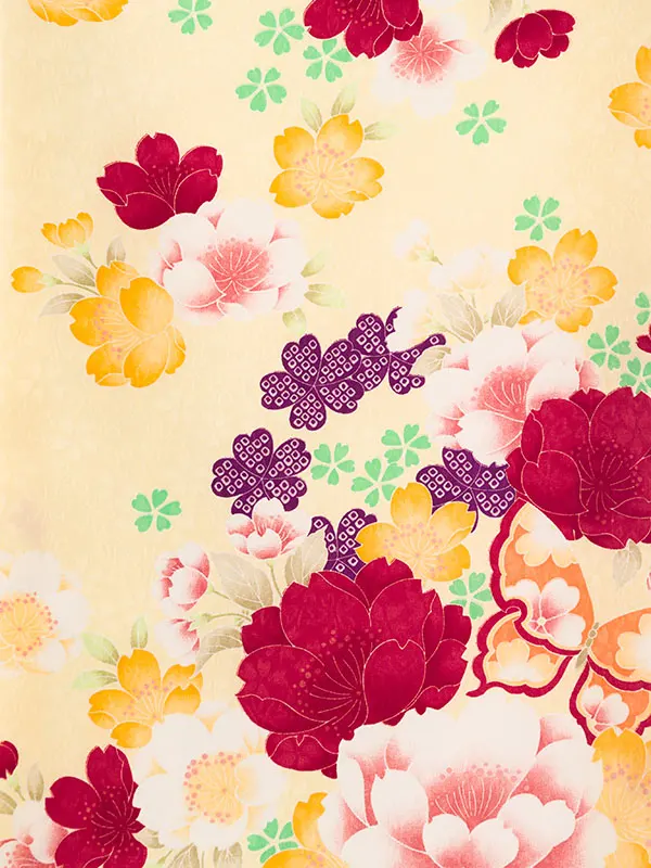 女児産着 HAMA136 黄色 花尽くし|化繊