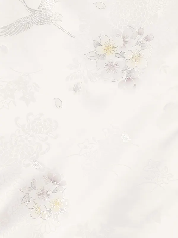女児産着 HAMA138 白 鶴に桜刺繍 銀彩|化繊