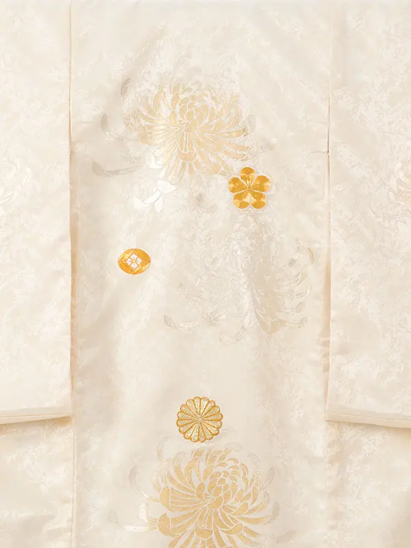 女児産着 HAMA139 ｸﾘｰﾑ白 菊文様 金刺繍|化繊