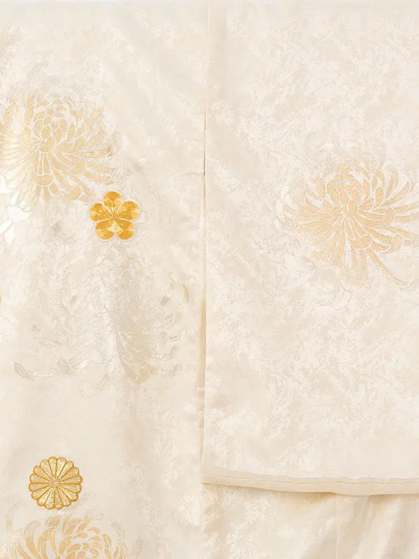 女児産着 HAMA139 ｸﾘｰﾑ白 菊文様 金刺繍|化繊
