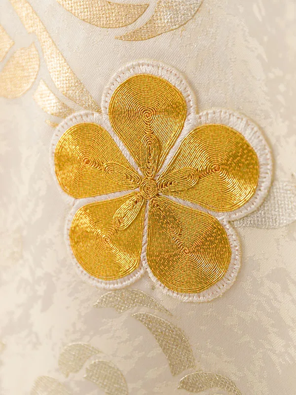 女児産着 HAMA139 ｸﾘｰﾑ白 菊文様 金刺繍|化繊