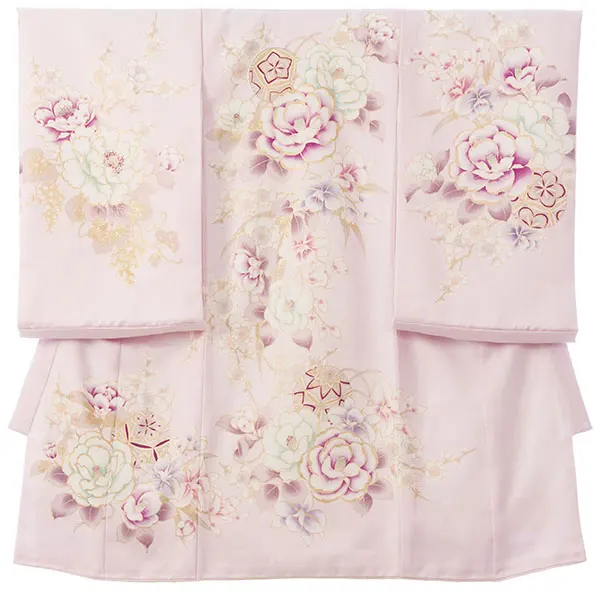 女児産着 HAMA140 薄ﾋﾟﾝｸ 牡丹 桜 金彩|化繊