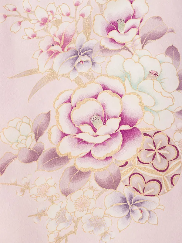 女児産着 HAMA140 薄ﾋﾟﾝｸ 牡丹 桜 金彩|化繊