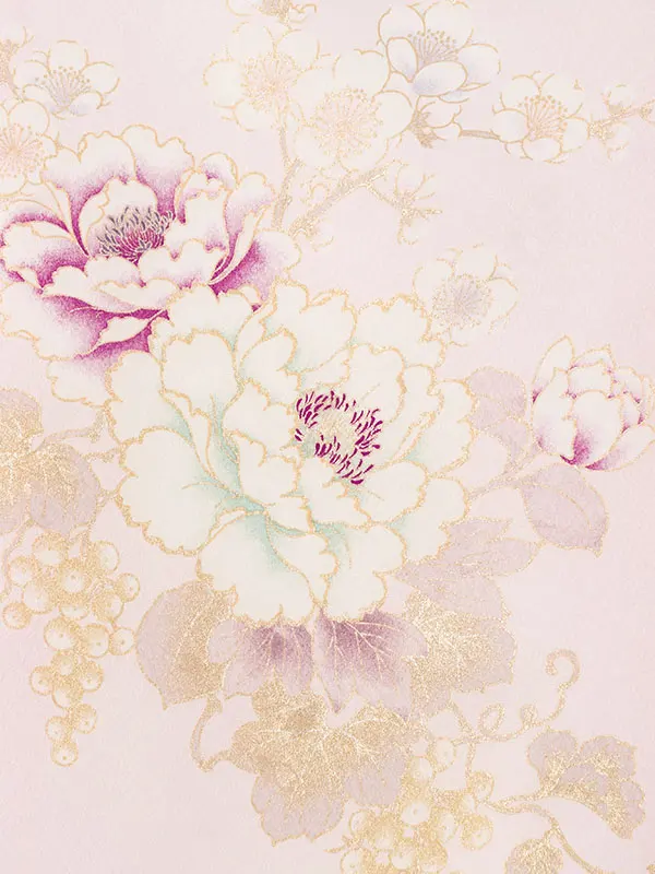女児産着 HAMA140 薄ﾋﾟﾝｸ 牡丹 桜 金彩|化繊