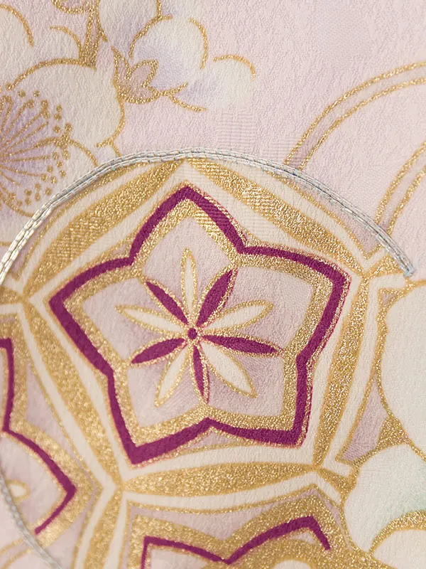 女児産着 HAMA140 薄ﾋﾟﾝｸ 牡丹 桜 金彩|化繊