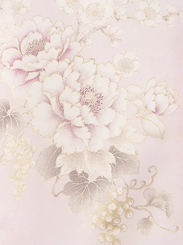 女児産着 HAMA142 ﾋﾟﾝｸ 牡丹 桜 百合 ねじり梅 金銀彩|化繊