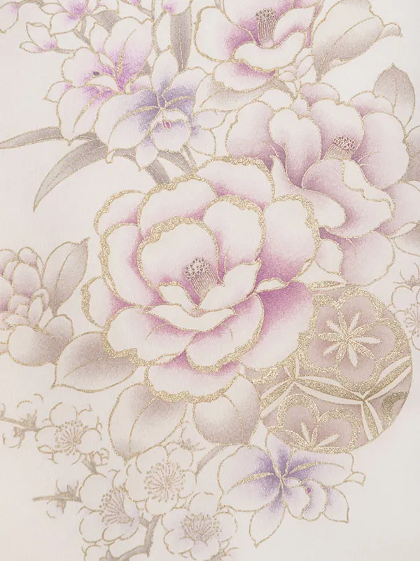 女児産着 HAMA143 白 牡丹 桜 百合 ねじり梅 金銀彩|化繊