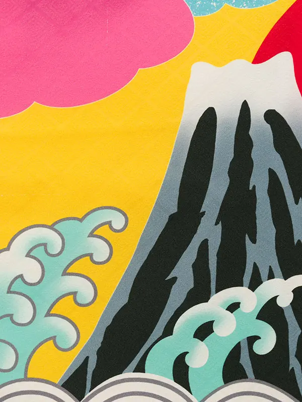 七五三(3歳男)E-3-007 大きめ３歳 黄色 富士に日の丸/黒金