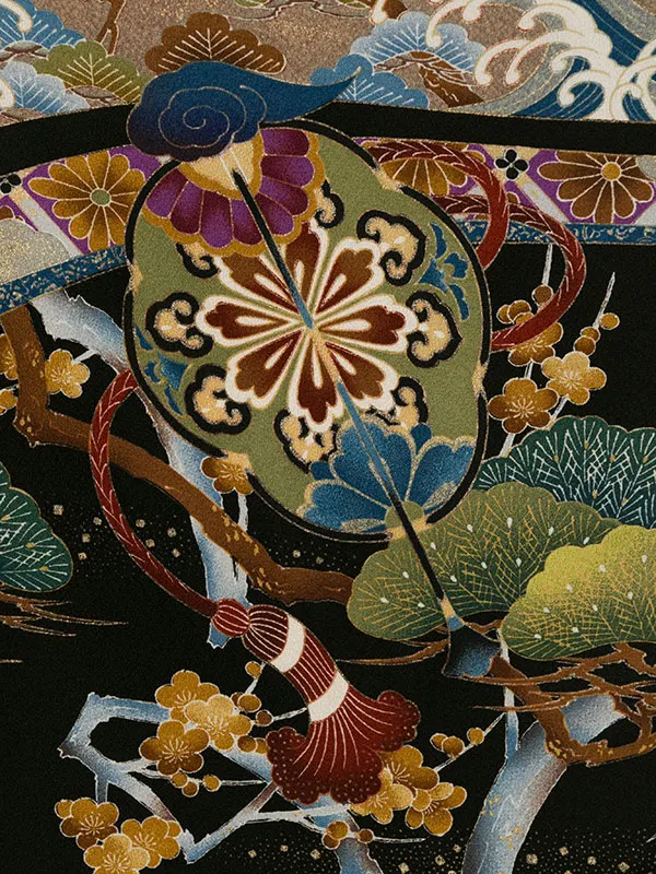 七五三(5歳男)HAO5282 黒 鷹 松|黒|縞袴