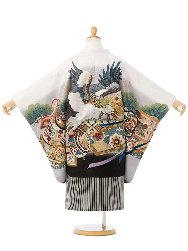 七五三(5歳男)HAO5285 白 ｸﾞﾚｰ 鷹|白|縞袴