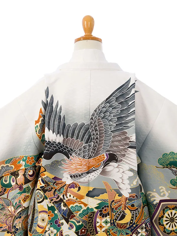 七五三(5歳男)HAO5304 白 鷹に熨斗|白|縞袴