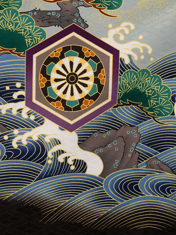 七五三(5歳男)HAO5304 白 鷹に熨斗|白|縞袴