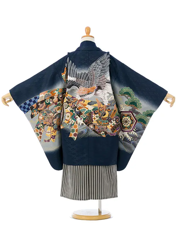 七五三(5歳男)HAO5306 紺 鷹に熨斗|紺|縞袴